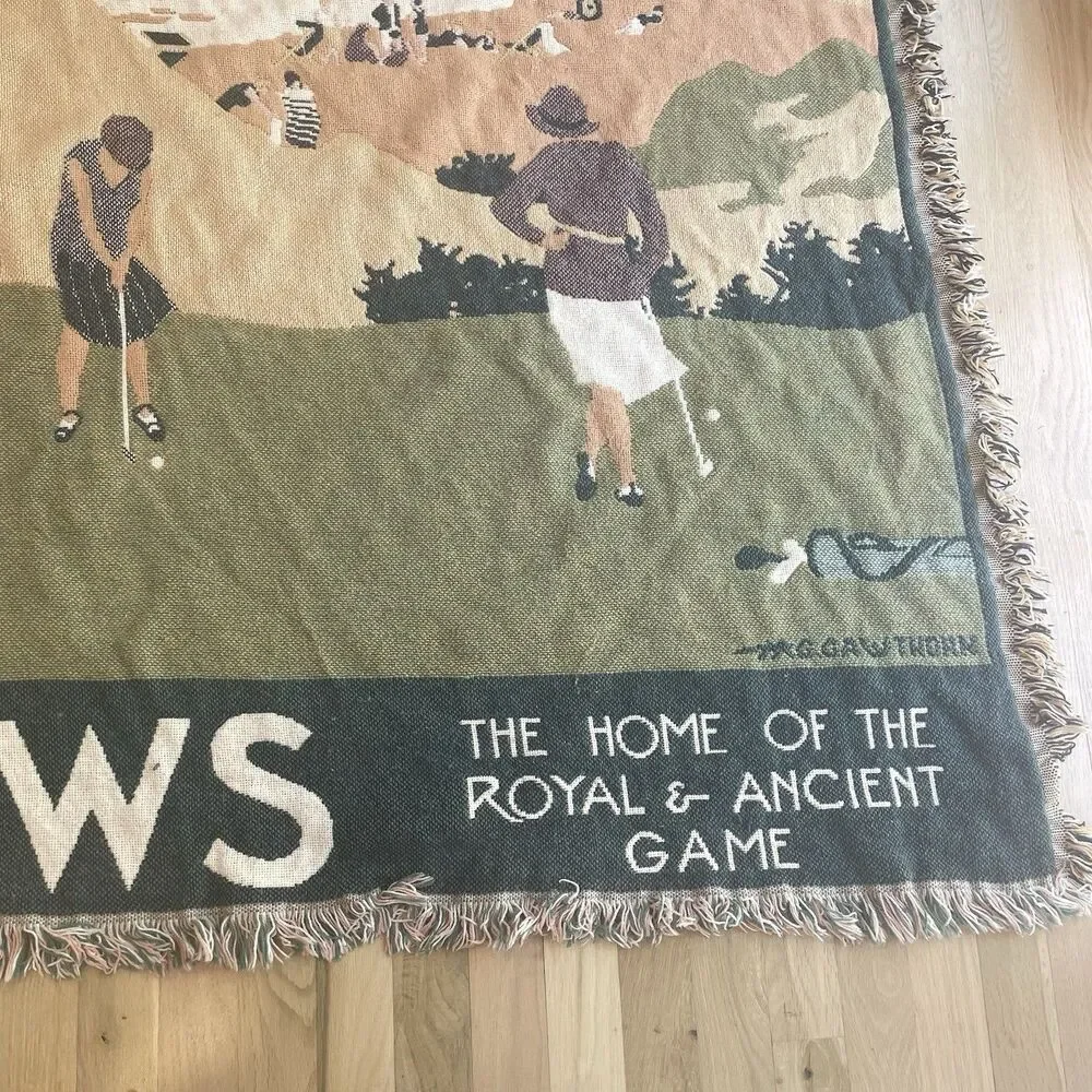 Vintage St Andrews Golf Course Throw Blanket Afghan Tapestry Scotland